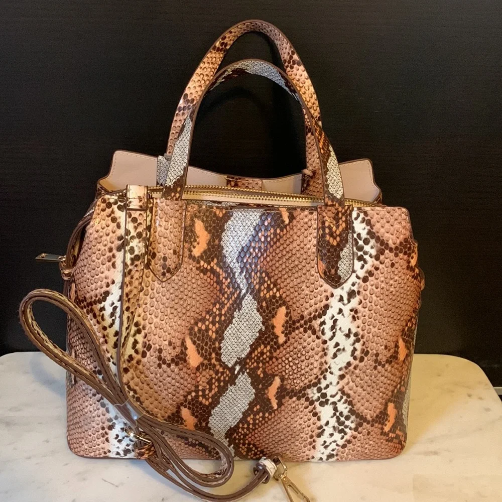 A New Day Snakeskin Print Triple Compartment Satchel Handbag